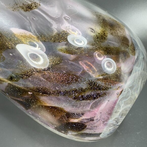 Hand Blown Venetian Art Glass Vase Vessel Hand Made Glass Iridescent Speckled - Picture 10 of 16